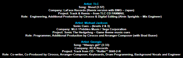 RadioSEGA's tweet photo. One of the 1st people from Michael Jackson's team Sonic fans got in touch with was Cirocco Jones. To this day, his website still says he composed cues for "level 2 &amp; 3", but his mention of a song called "The Water" has been scrubbed.
#RSIndividual ▶️ https://t.co/3U9JAh2ZhN https://t.co/EcqwYhnxht