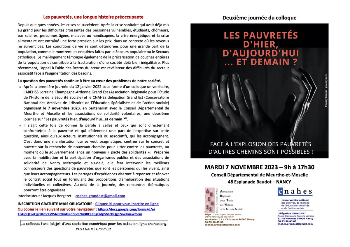 Eric_Anceau's tweet photo. Colloque sur les pauvretés d'hier, d'aujourd'hui et de demain, le mardi 7 novembre prochain à @VilledeNancy avec, entre autres, mon collègue Étienne Thévenin
@Univ_Lorraine @clsh_nancy @PFPauvres @emmaus_france @Departement54 #ARHES #CNAHES https://t.co/OOCmHLxwKc