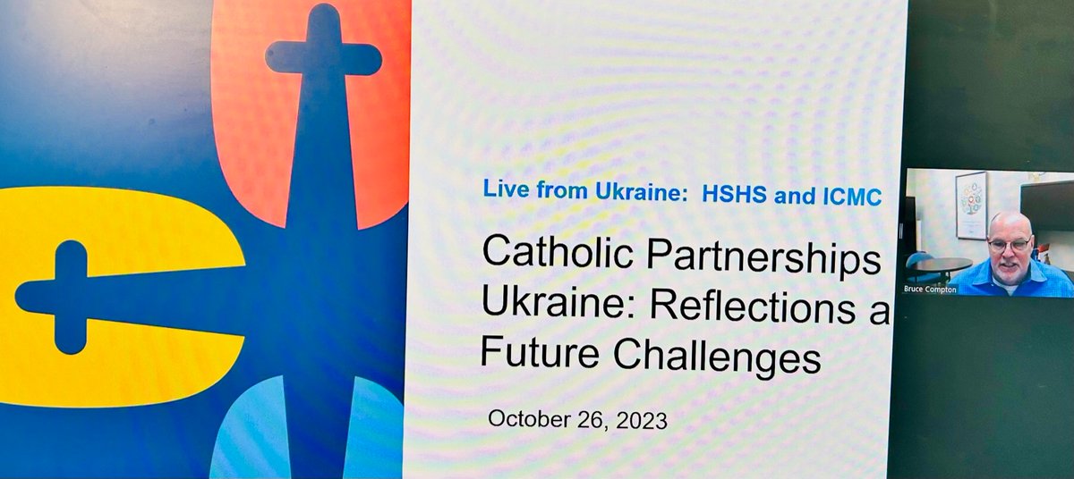 Live from #Ukraine 🇺🇦! CHA Sr. Director of #GlobalHealth <a href="/bcomp10/">Bruce Compton</a> welcomes speakers from the Catholic Response for Ukraine working group: Erica Smith from #HospitalSistersMissionOutreach, Christian Kostko from #CR4U and Msgr. <a href="/bobvitillo/">Msgr. Robert Vitillo</a> from <a href="/ICMC_news/">ICMC</a>.

#PrayForUkraine