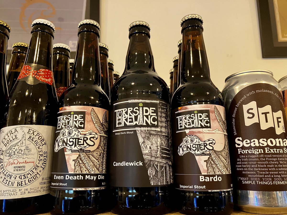 🆕🏴󠁧󠁢󠁥󠁮󠁧󠁿 Delighted to have some Torrside stouts on the shelf (beside Torrside fanboy Simple Things’ stout)… ‘Proper’ malty, non-adjuncty, old school stouts with a twist of Torrside smokiness thrown in. Even Death May Die impi, Candlewick session stout, and Bardo rye imperial stout.