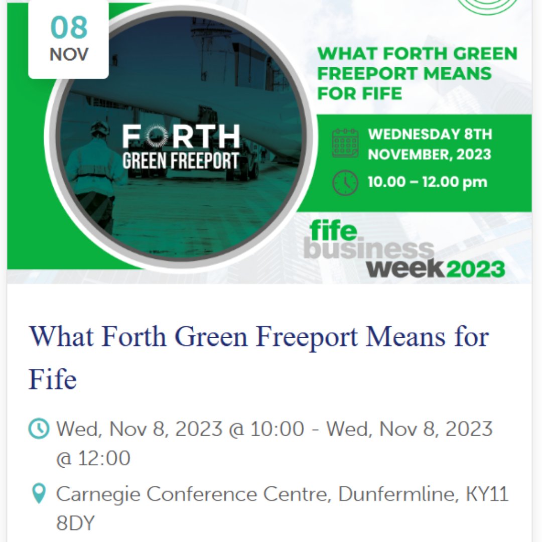 Delighted to be hosting this event on 8/11/23 as part of Fife Business Week...your gateway to understanding the immense potential and opportunities that the Forth Green Freeport holds. 

🔗 bit.ly/3Q0LneJ

#FifeBusinessWeek2023

<a href="/InvestFife/">InvestFife</a> <a href="/FifeCouncil/">Fife Council</a> <a href="/BusinessGateway/">Business Gateway</a>