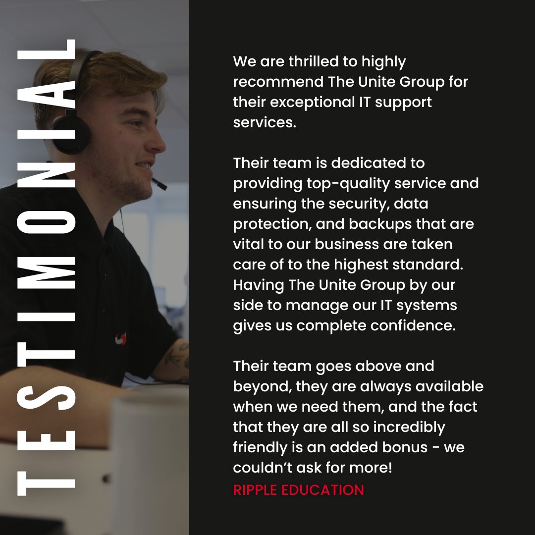 unitegroupltd's tweet image. We pride our company on delivering fantastic customer service to all customers. We were thrilled to receive this glowing testimonial from Ripple Education - thank you for choosing The Unite Group!

#TheUniteGroup #BecauseTechnologyMatters