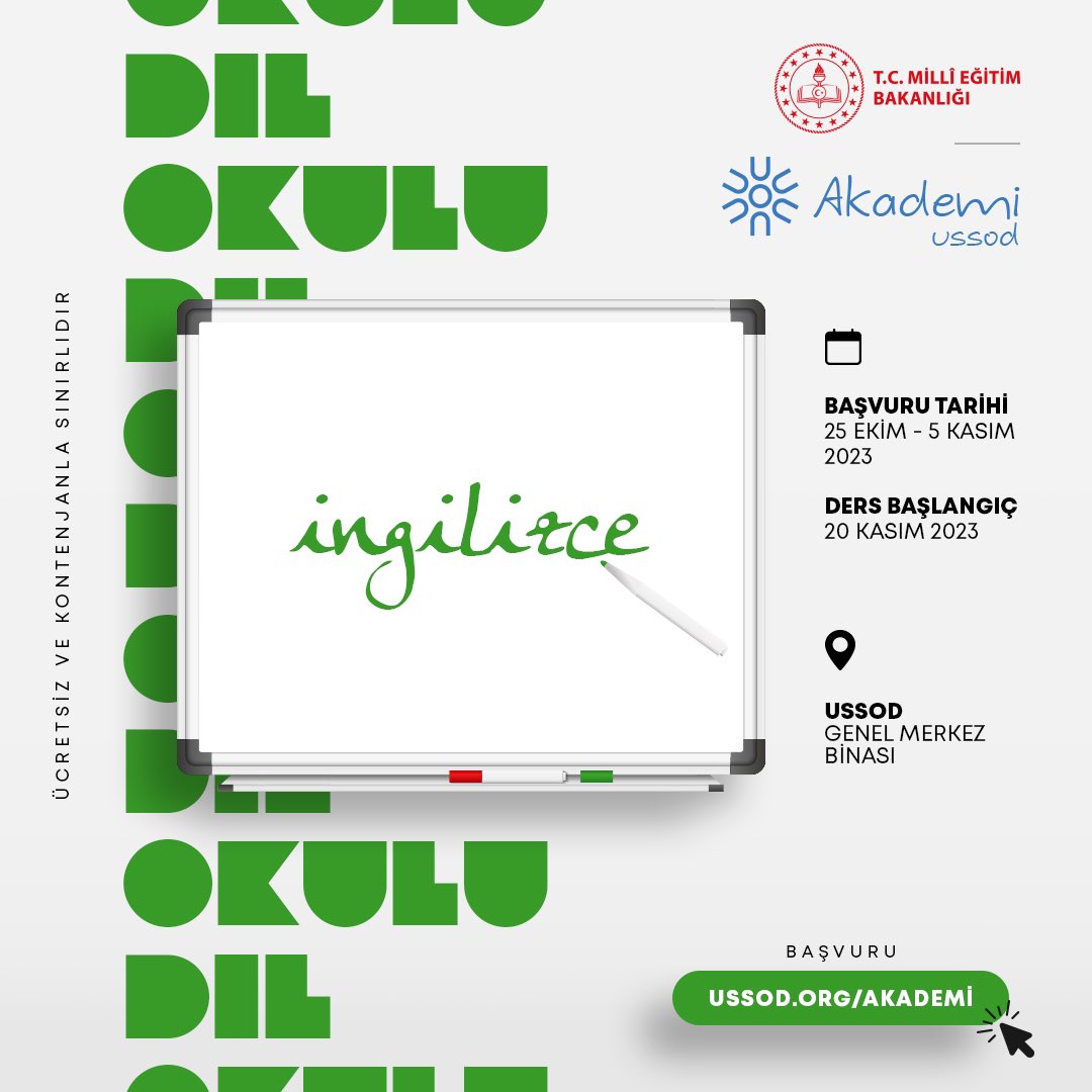 AKADEMİ USSOD BAŞVURU DUYURUSU
 
MEB - HALK EĞİTİM - USSOD SERTİFİKALI (E DEVLETTEN SORGULANABİLİR) ÜCRETSİZ KURSLARIMIZIN BAŞVURU KAYDI ALINDIKTAN SONRA HANGİ KURSİYERLERİMİZİN DERSLERE KATILABİLECEĞİNİ KOMİSYONUMUZ TARAFINDAN BELİRLENEREK VERMİŞ OLDUĞU BİLGİLER DOĞRULTUSUNDA