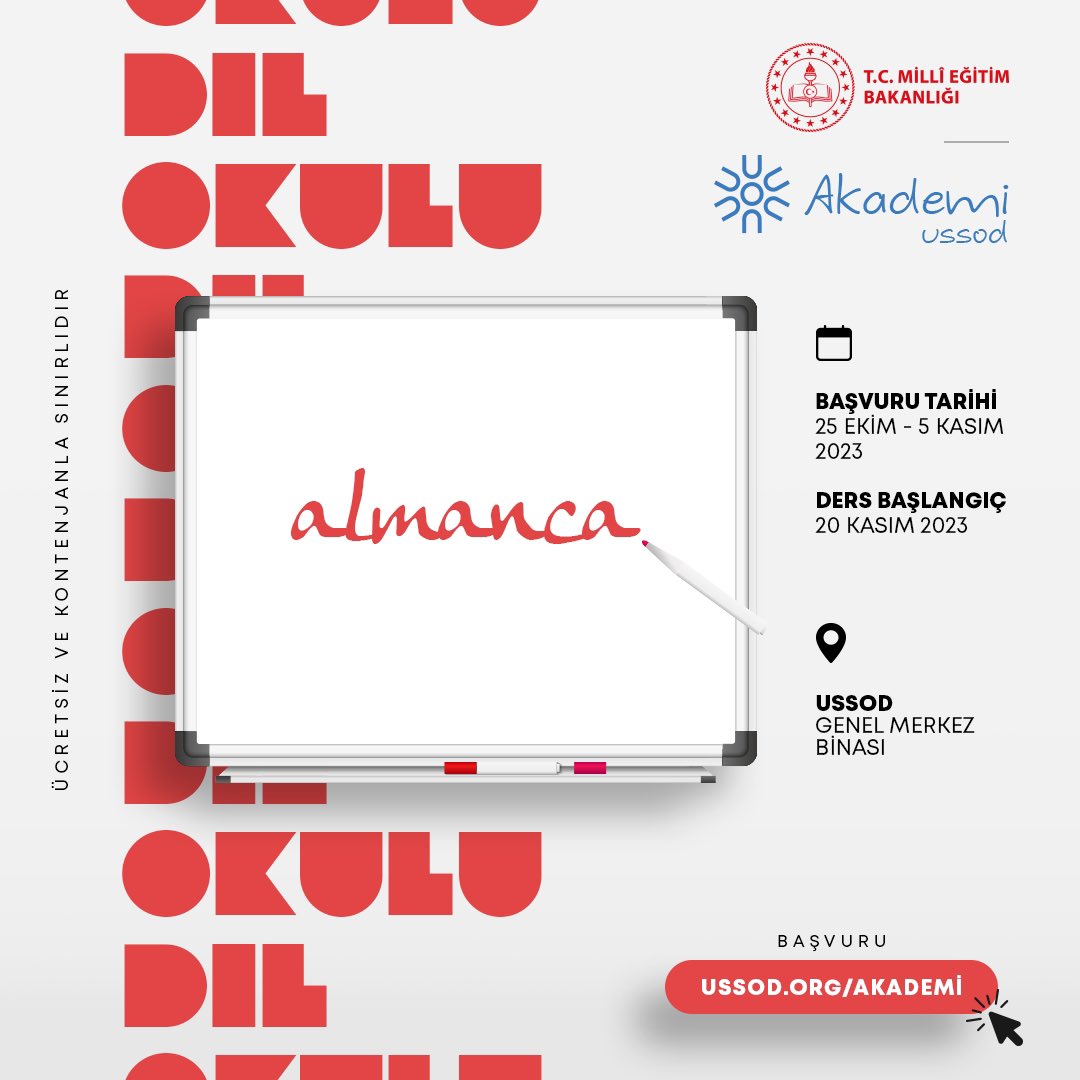 AKADEMİ USSOD BAŞVURU DUYURUSU
 
MEB - HALK EĞİTİM - USSOD SERTİFİKALI (E DEVLETTEN SORGULANABİLİR) ÜCRETSİZ KURSLARIMIZIN BAŞVURU KAYDI ALINDIKTAN SONRA HANGİ KURSİYERLERİMİZİN DERSLERE KATILABİLECEĞİNİ KOMİSYONUMUZ TARAFINDAN BELİRLENEREK VERMİŞ OLDUĞU BİLGİLER DOĞRULTUSUNDA