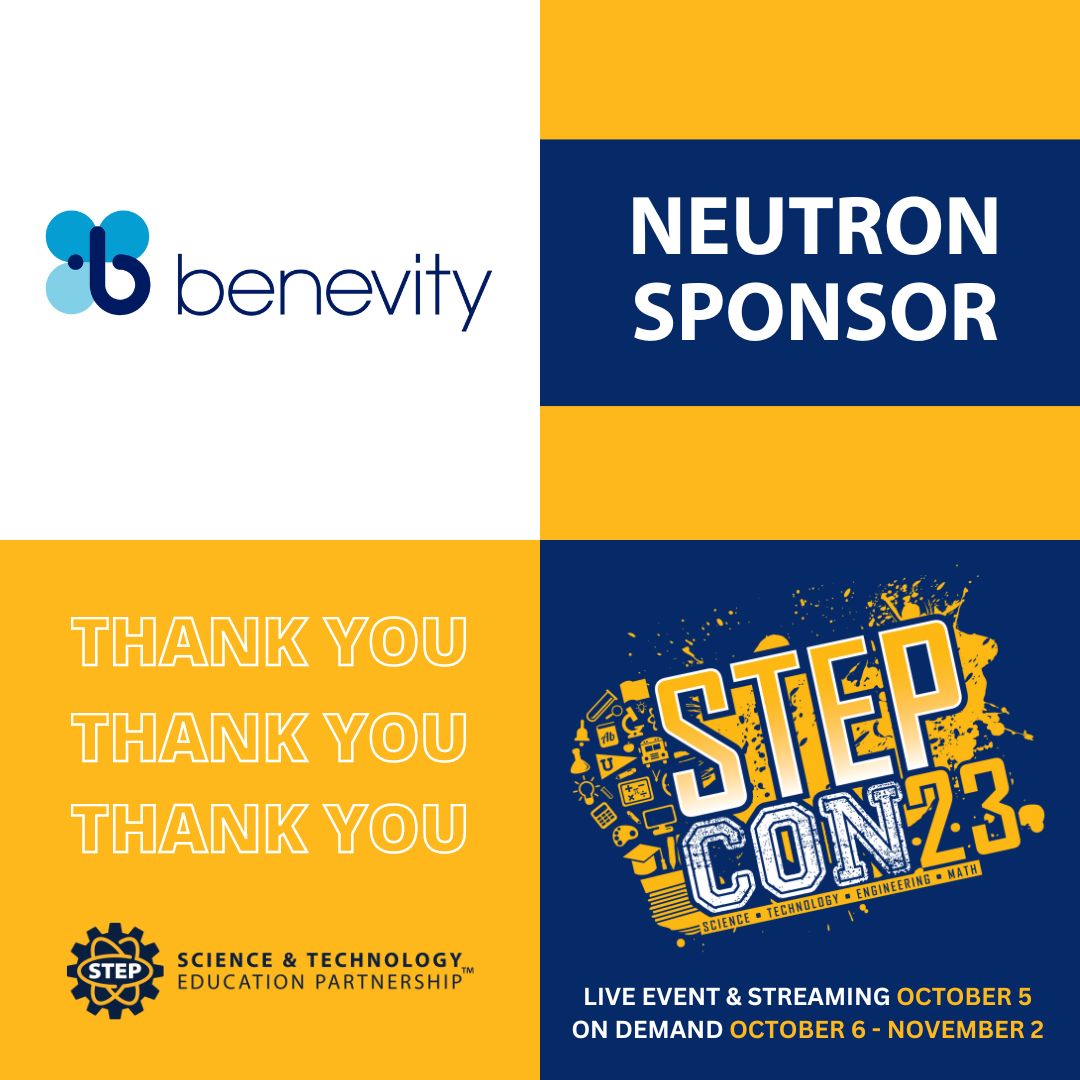 Thank you, @benevity for your support of STEPCON23. STEPCON23 Virtual On Demand Experience is open now until November 2. Register now at stepconference.org/C_STUDENTS.CFM #stepcon23 #stem #education