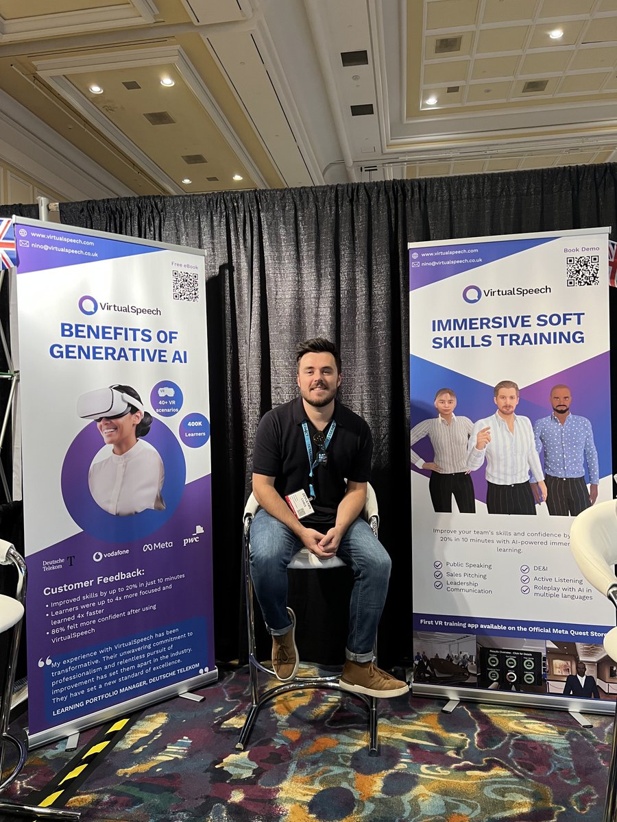 vrspeech's tweet image. 🎉 Day 2 at #DevLearn2023 is here, and our VirtualSpeech booth 1202  is absolutely buzzing with activity! It was a pleasure meeting all of you yesterday, and for those who haven't had the chance yet, don't miss the opportunity to witness generative AI in VR with our live demos.