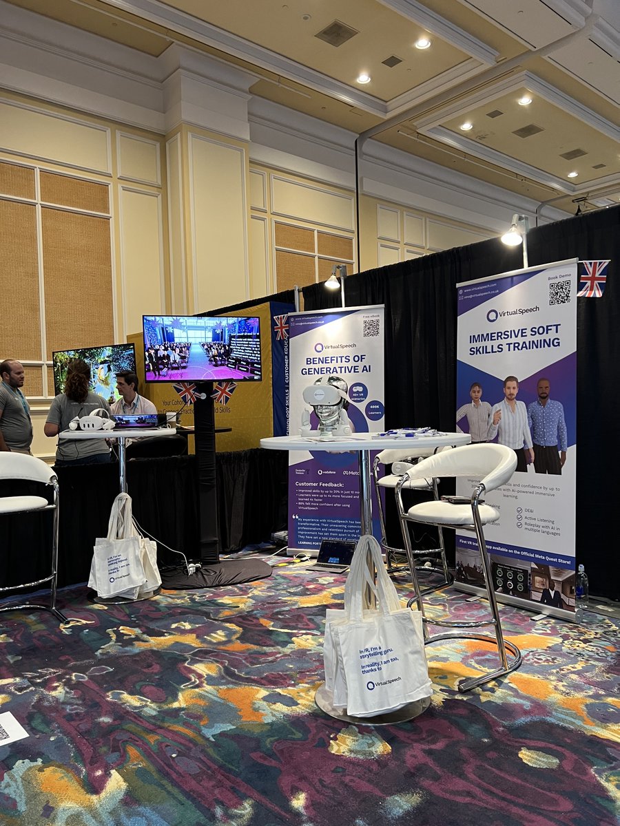 vrspeech's tweet image. 🎉 Day 2 at #DevLearn2023 is here, and our VirtualSpeech booth 1202  is absolutely buzzing with activity! It was a pleasure meeting all of you yesterday, and for those who haven't had the chance yet, don't miss the opportunity to witness generative AI in VR with our live demos.