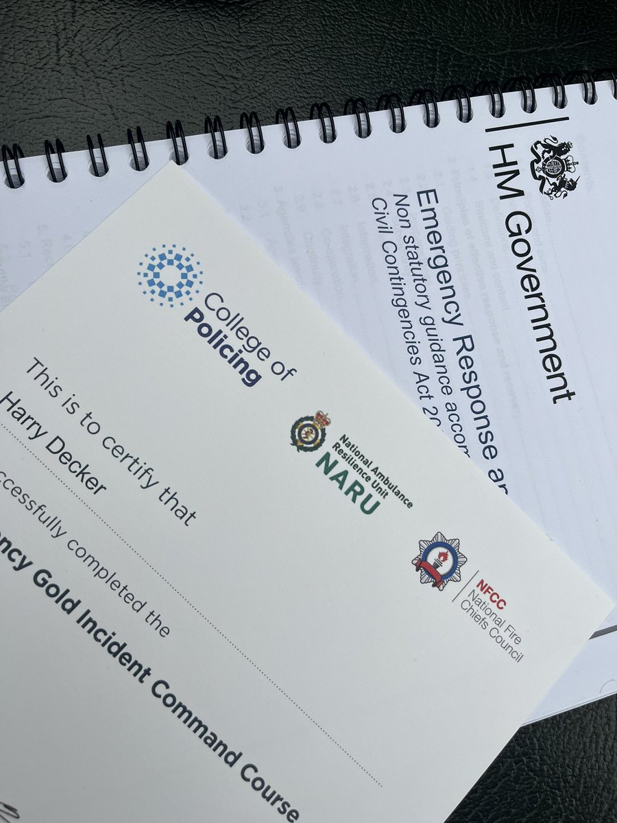 Great week attending the College of Policing Multi Agency Gold Incident Command course alongside a varied range of Category 1 and 2 partners @EPCollege. Lots of inter-agency learning which can be applied when I undertake the role of Strategic Advisor.