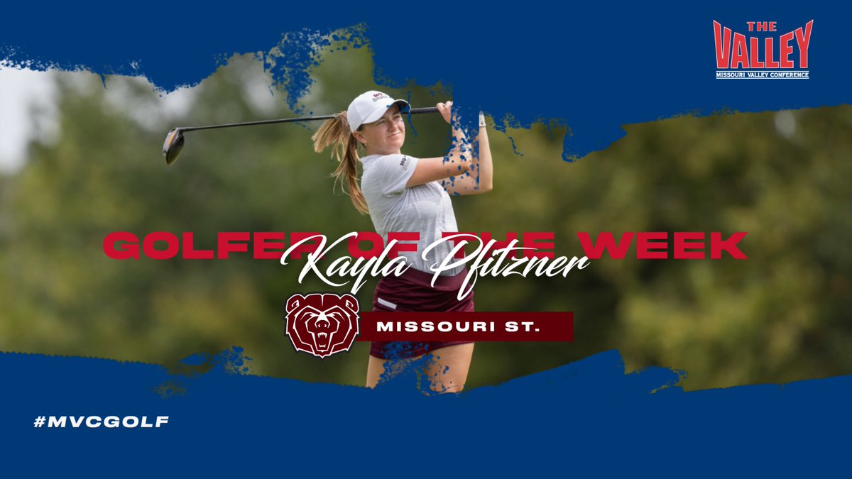 MVCsports's tweet photo. This week's #MVCGolf Golfer of the Week is @k2msugolf Kayla Pfitzner -- she fired a 3-round 74-66-73--213 to tie for 14th place as Missouri State snapped a 54-hole school record with an 865 at the Diamante Intercollegiate.

🔽
https://t.co/mCJhVJdf37 https://t.co/wBn3UwOxui