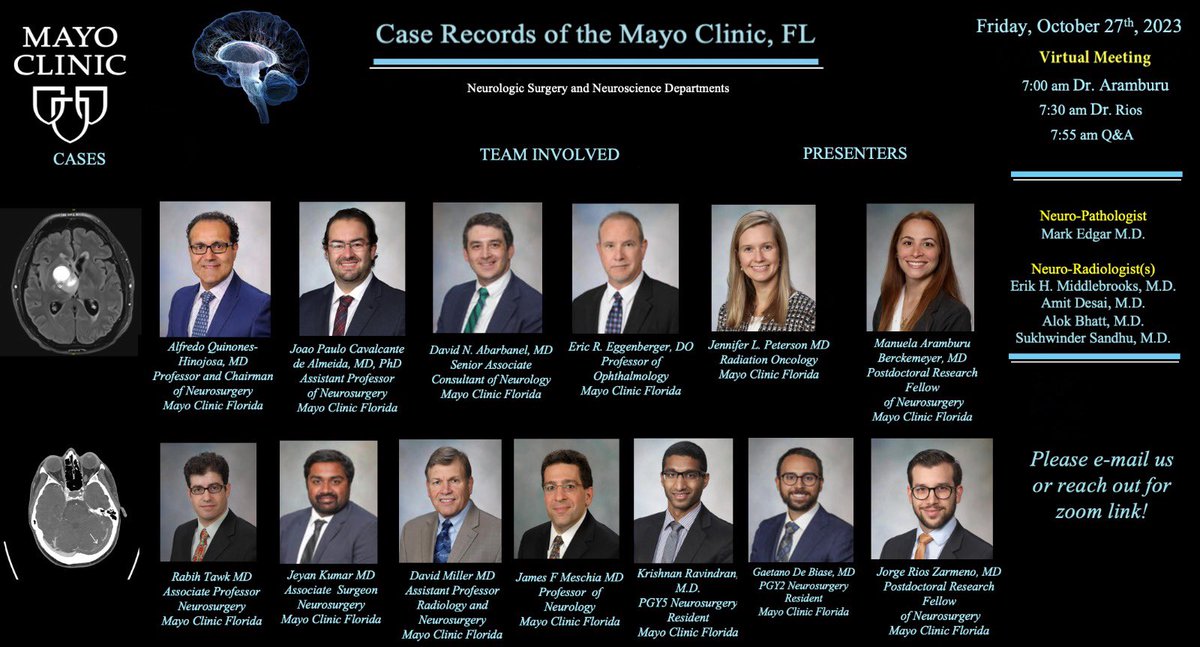 Adrian Safa M.D. (@adrian_safa) on Twitter photo Join us tomorrow @7AM for another great session of our MCF Case Records featuring very interesting cases with the multidisciplinary team!
<a href="/DoctorQMd/">Dr. Alfredo Quiñones-Hinojosa</a> <a href="/joao_p_almeida/">Joao Paulo Almeida</a> <a href="/diogo/">Diogo Shimizu</a> <a href="/MayoClinicNeuro/">Mayo Clinic Neuro</a> <a href="/mayoflnsgyres/">Mayo Clinic Florida Neurosurgery Residency</a> <a href="/ManuelaAB99/">Manuela Aramburu Berckemeyer, MD</a> <a href="/JorgeRios_MD/">Jorge Rios Zermeno MD</a> <a href="/mayoflnsgyres/">Mayo Clinic Florida Neurosurgery Residency</a> <a href="/missionbrainorg/">mission:brain</a> Join us tomorrow @7AM for another great session of our MCF Case Records featuring very interesting cases with the multidisciplinary team!
<a href="/DoctorQMd/">Dr. Alfredo Quiñones-Hinojosa</a> <a href="/joao_p_almeida/">Joao Paulo Almeida</a> <a href="/diogo/">Diogo Shimizu</a> <a href="/MayoClinicNeuro/">Mayo Clinic Neuro</a> <a href="/mayoflnsgyres/">Mayo Clinic Florida Neurosurgery Residency</a> <a href="/ManuelaAB99/">Manuela Aramburu Berckemeyer, MD</a> <a href="/JorgeRios_MD/">Jorge Rios Zermeno MD</a> <a href="/mayoflnsgyres/">Mayo Clinic Florida Neurosurgery Residency</a> <a href="/missionbrainorg/">mission:brain</a>