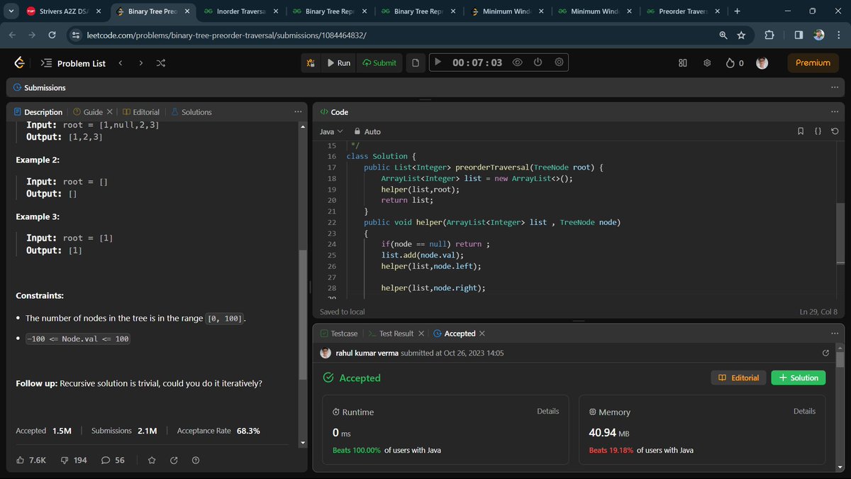 devrahuljourney's tweet photo. 🚀 Day 26 Of #100DaysOfCode🚀

>> Solved 1 Problem on #LeetCode.

>> Solved 4 problem on #GeeksforGeeks

LeetCode(Easy) - 1

GeeksForGeeks(Medium) - 1

GeeksForGeeks(Easy) - 3

#100daysofcode #ProgrammingProgress #CodeNewbie #LeetCodeChampion #LearningToCode https://t.co/FYS0Sl5nPy