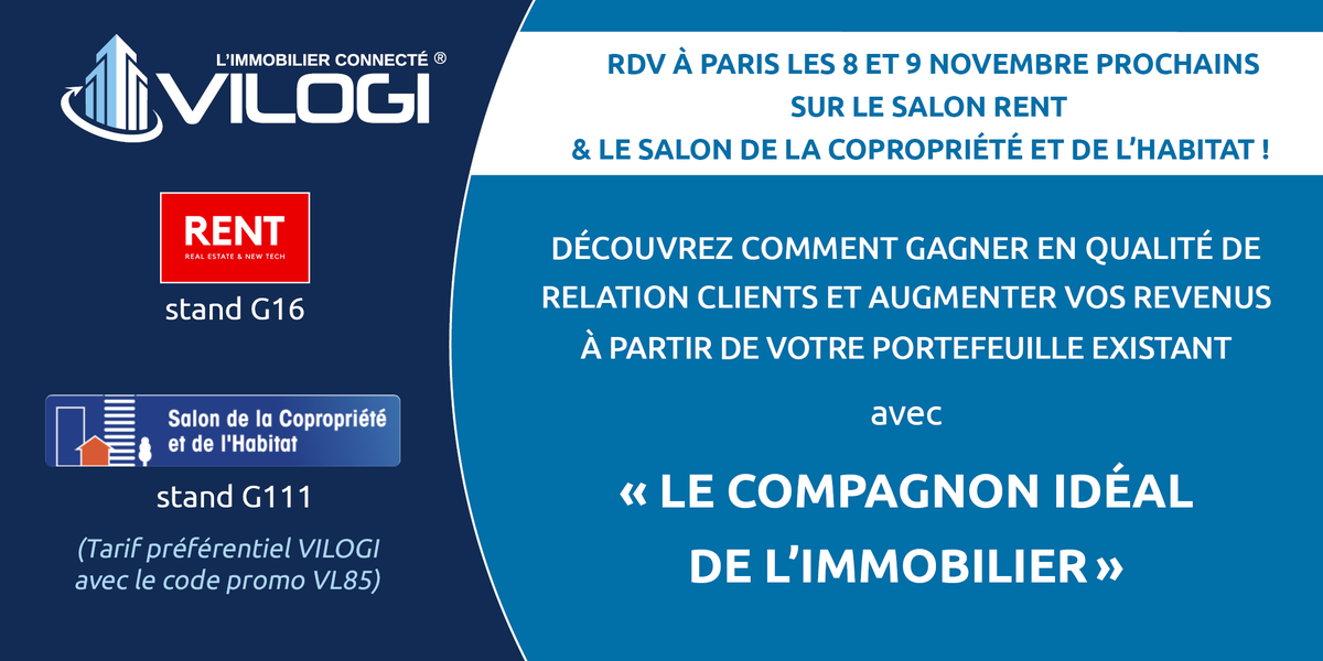 Les 8 et 9 nov. vous verrez <a href="/VilogiFr/">VILOGI</a>  en double : <a href="/salonrent/">Salon RENT</a> &amp; <a href="/SalonCopro/">Salon de la Copropriété et de l'Habitat 🏢</a>. Au programme, présentations dernières innovations, retours d'expérience, vos attentes et moments de convivialité avec <a href="/SamEkedi/">Samuel ESSAKA EKEDI</a> 
#Logiciels #Saas #Gestion #Copropriété #Syndic #Immobilier