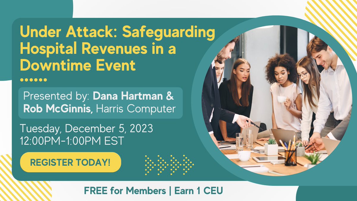 Register for our December Webinar- Under Attack: Safeguarding Hospital Revenues in a Downtime Event presented by Dana Hartman and Rob McGinnis with Harris Computer on December 5 at 12:00PM! This webinar is FREE FOR MEMBERS! Register today: vermontmgma.com/event-5377231