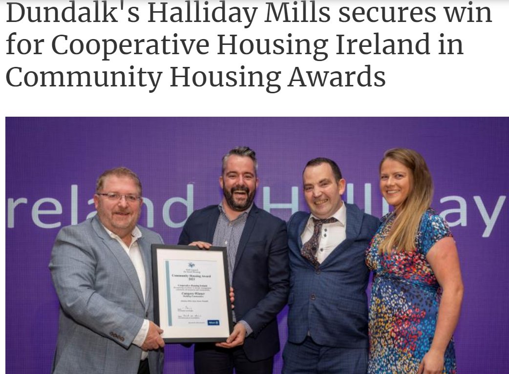 icsh_ie's tweet photo. Dundalk's Halliday Mills secures win for Cooperative Housing Ireland in Community Housing Awards - Louth Live (https://t.co/zUXAwpMNVA). Well done @coophousingie! #CHA23 #AHBs #LocalAuthorities #publichousing #costrental #affordablehousing https://t.co/wleRKuBG69