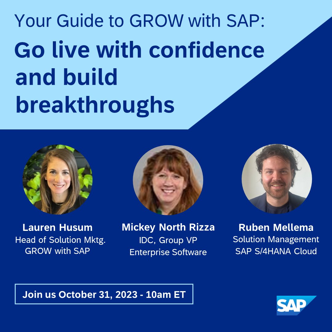 The next Guide to #GROWwithSAP episode is coming Oct 31!  Join us to learn how to avoid common ERP implementation pitfalls, how to accelerate time to value for Cloud ERP, and how the Cloud ERP platform can help you build your own breakthroughs.

More info: imsap.co/6014uguPA