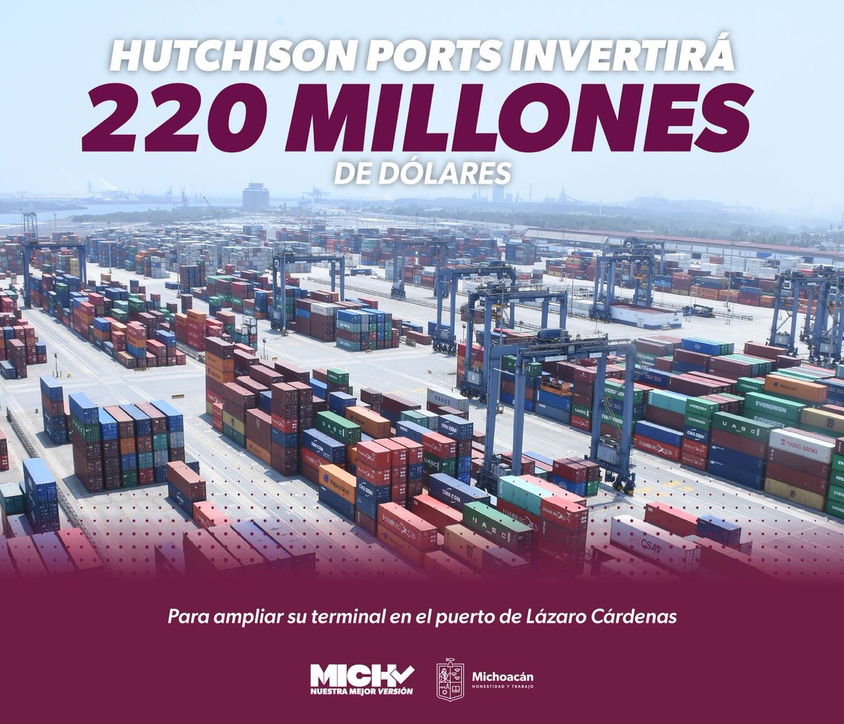 SEDECO_Mich's tweet photo. Con esta inversión se garantizará el desalojo de carga más ágil del sistema portuario nacional, lo que representa una mayor competitividad para los usuarios.
En Michoacán vamos hacia Nuestra Mejor Versión💪🏻
#HonestidadyTrabajo #NuestraMejorVersion https://t.co/eXVUjrbidE