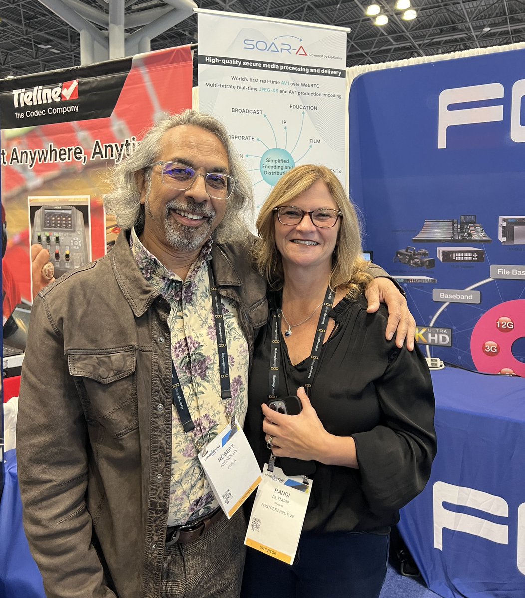 Great meeting up with @postPerspective at @NABShow on the @foracorporation booth 822. 

#NABShowNY #IP #transcoder #productionmonitoring  #SOARA #AV1 #JPEGXS #lowlatency #WebRTC