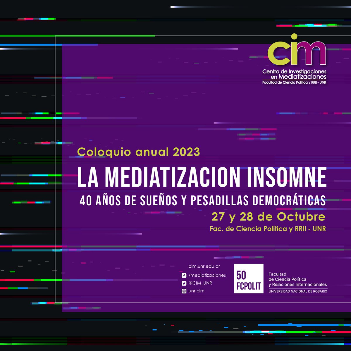 😎 Mañana 27/10 inicia el Coloquio del CIM 2023!! 
📌 ATENCIÓN!!! El horario de apertura fue modificado y será a las 11.15. Luego comenzamos con las distintas mesas de exposiciones!!

Nos vemos mañana!!