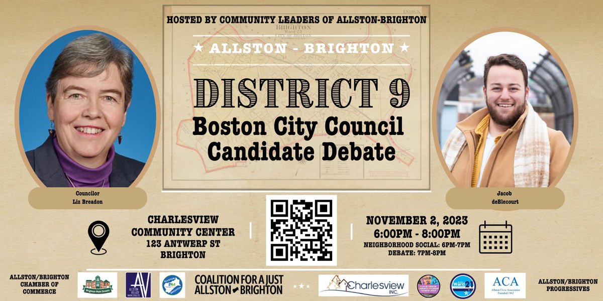 Hello #Allston #BrightonMA! Please join us for a Boston District 9 City Council Candidate Debate on November 2nd. Learn more and RSVP for In-Person or Zoom Webinar via LINKTR.EE/ABDEBATE #AllstonBrighton Social at 11/2/2023 at 6PM and Debate from 7PM-8PM. #BosPoli