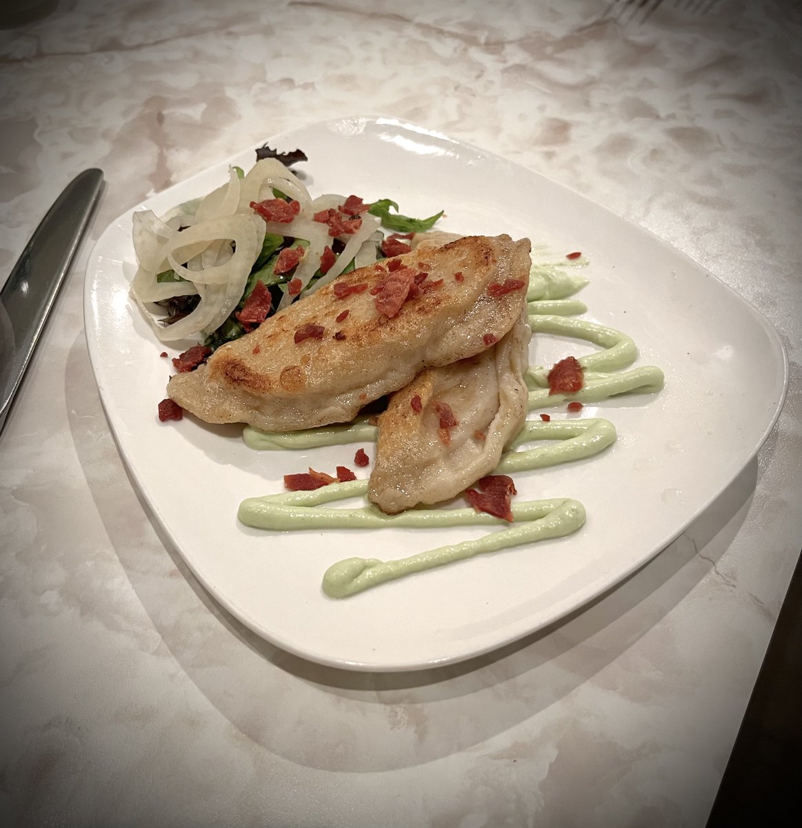 Pierogi Perfection… NEW at The UC!
..  ..  ..  
“Loaded Potato” Pierogies || Caraway Colby, Crisp Country Ham, Chive Crème Fraiche, Pickled Fennel Salad

#pierogiperfection #pierogi #undercurrentgso #triadlocalfirst #dgso #sogso #gsofoodie #greensboronc #downtowngso #nceats