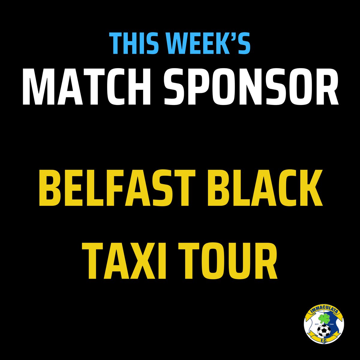 FIXTURES - SATURDAY 28 OCTOBER ⚽️ 2 cup games for our first & second team this week with games against Crumlin Star and Shamrock 11’s Kick off is 1.30pm for both games This week’s game is sponsored by Belfast Black Taxi Tour. #GOTM 💙