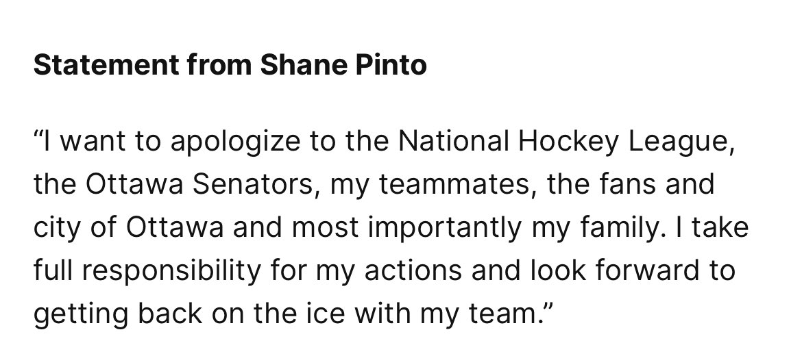 Statement from Shane Pinto.