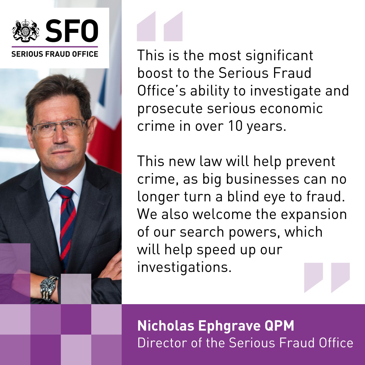 Director of the SFO Nick Ephgrave QPM welcoming the Economic Crime and Corporate Transparency Act today.

Read more 👇
