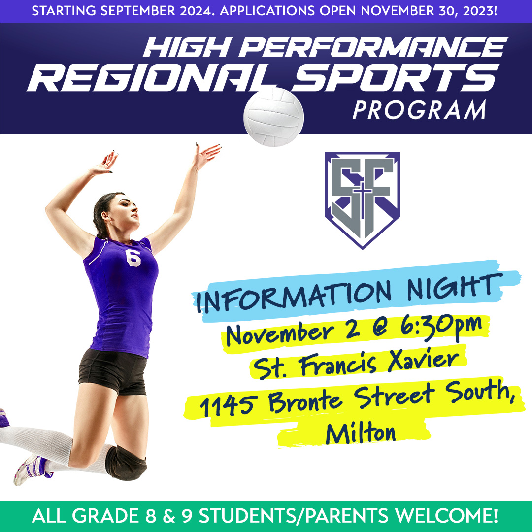 Grade 8 & 9 students and their families are invited to join @StFXSOS at their Regional Sports Pilot Program Information Night on Thursday, November 2nd! More info: secondary.hcdsb.org/xavier/high-pe…