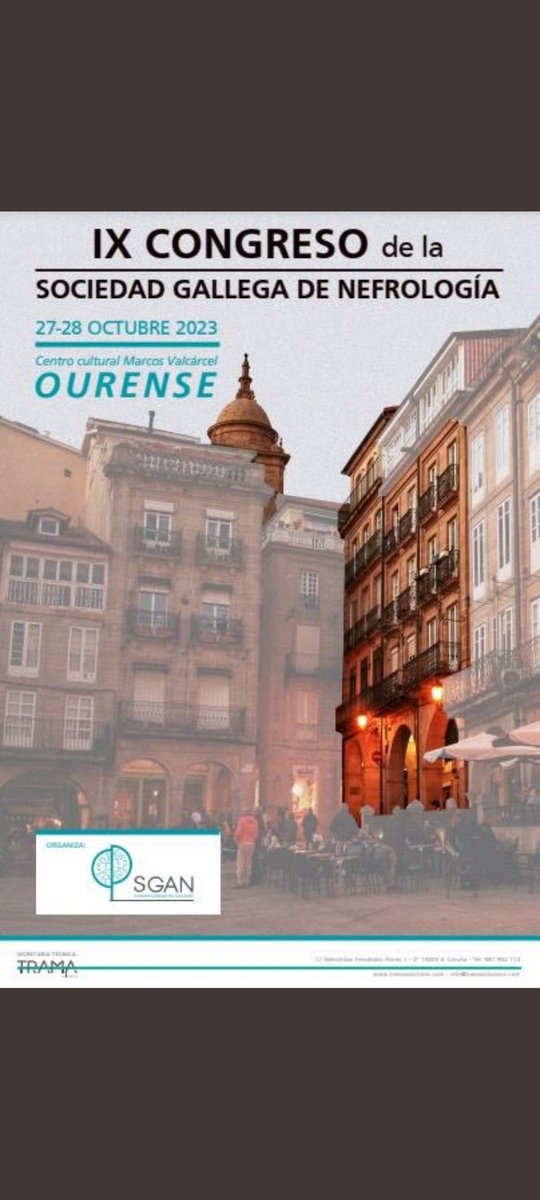 Ya falta poco para el IX Congreso de la Sociedad Gallega de Nefrología que se celebrará los días 27 y 28 en Ourense <a href="/NefroGalicia/">Sociedad Gallega de Nefrología - SGAN</a> <a href="/CCulturalOu/">CCMarcosValcárcel</a> #SGAN2023