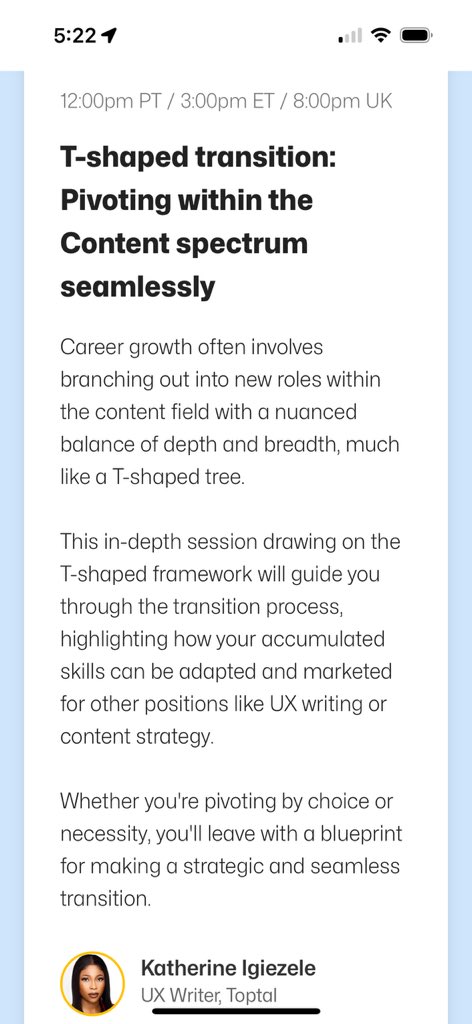 Are you ready to hear me speak today?😍✨💃 #growingincontent2023 #uxwriters #contentstrategists #contentdesigners #content #Tshapedskill #careertransitions #upskilling