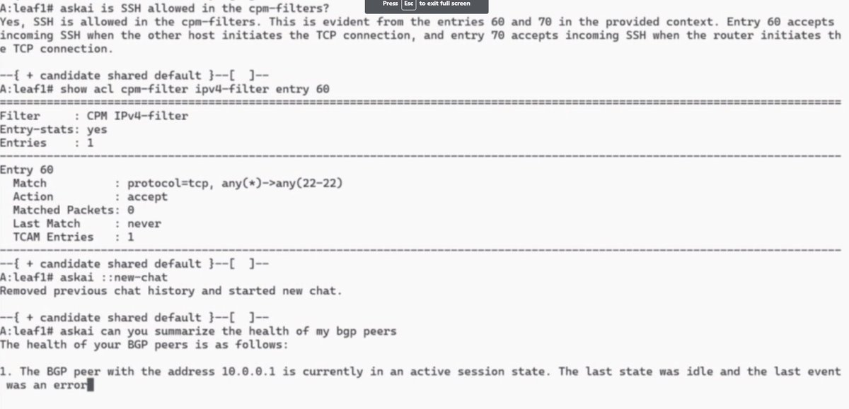 At NFD33, techfieldday.com/appearance/nok…, <a href="/Erwan12/">Er One</a> shows ChatGTP for SR Linux in action. #NFD33 #nokia