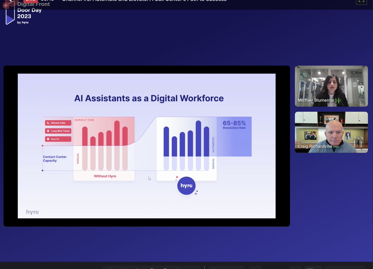 hyro_ai's tweet image. We&apos;re almost halfway through Digital Front Door Day 2023!

On the main stage: @Intermountain&apos;s  @crichardville  and Hyro&apos;s CRO Michael Blumental.

Want to learn how to successfully automate your call center operations?

Join them: lnkd.in/dQmC5e6x

#callcenteroperations