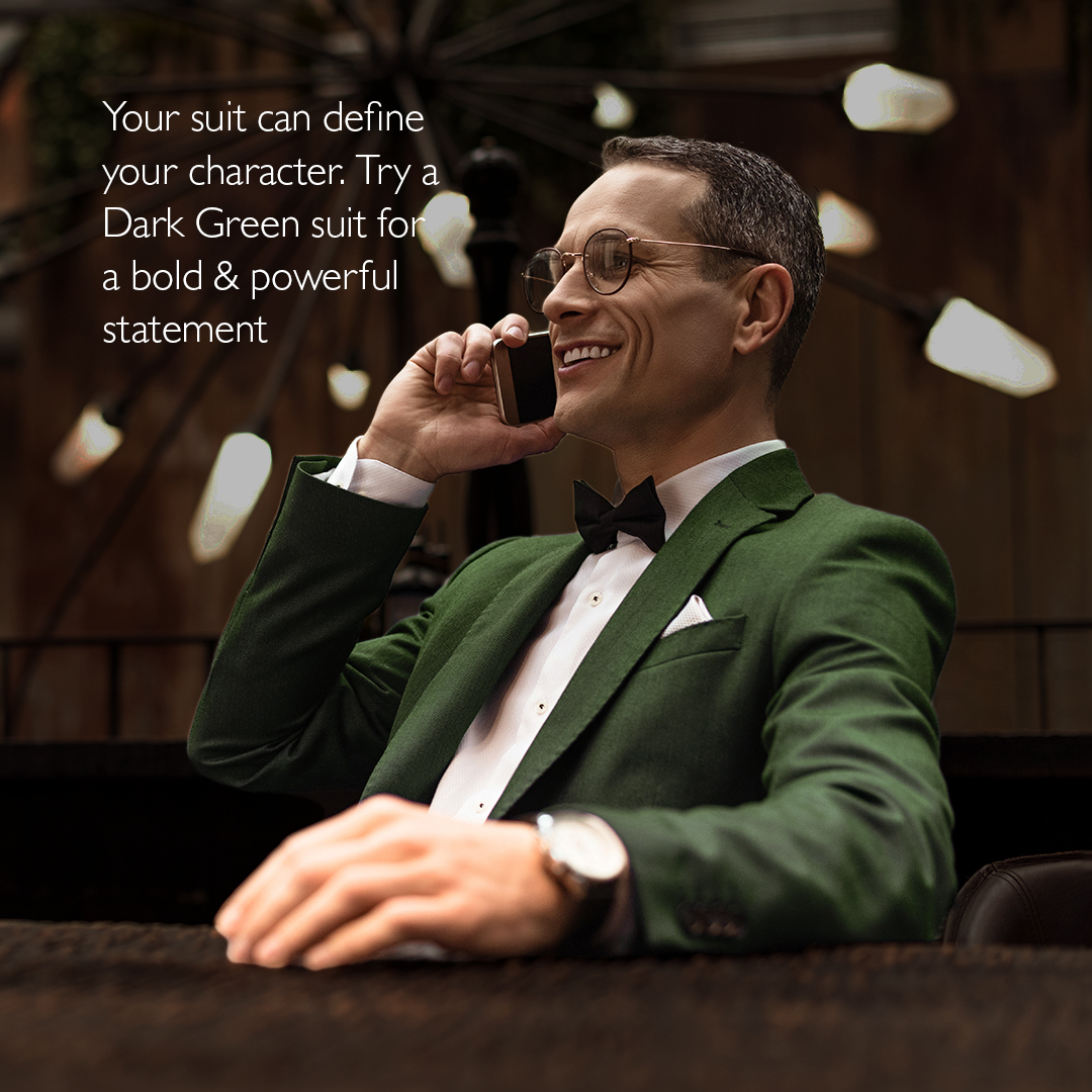 Channel your inner #bossvibes with this bold and powerful dark green suit! See how your look can define your personality and make a statement.
#SuitUpAndStandOut #StyleStatement #OwnTheRoom #SuitGoals #SlayInGreen #LapelsBespoke