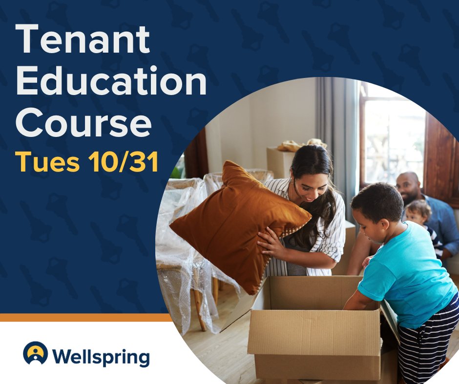 Join us for our FREE Tenant Education Course on OCT 31 at 12PM! We'll provide information on the rental application process, tenant rights and responsibilities, and more. 

Register now! wellspringfs.org/event/tenant-e…

#TenantEducation #WellspringFS #HousingEducation #SeattleHousing