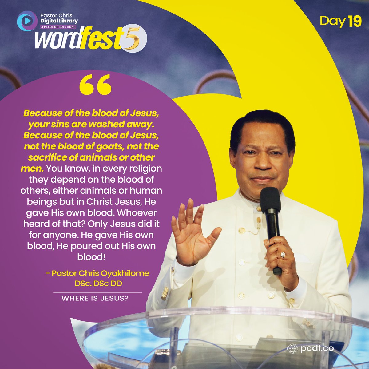 ThisIsPCDL's tweet photo. #WordFest5 DAY 19 - "You know, in every religion, they depend on the blood of others, either animals or human beings but in Christ Jesus, He gave His own blood!" - Rev. Chris Oyakhilome DSc DSc DD.
To participate, download or update your new PCDL app ππ» https://t.co/qAT7K5cX9A https://t.co/nwCvkEWzu4