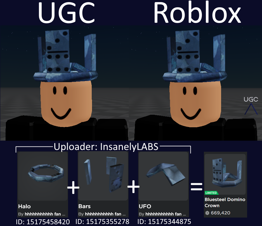Peak” UGC on X: UGC creator Piav uploaded a 1:1 copy of the limited Dominus  Pittacium in 3 parts. #Roblox #RobloxUGC  / X