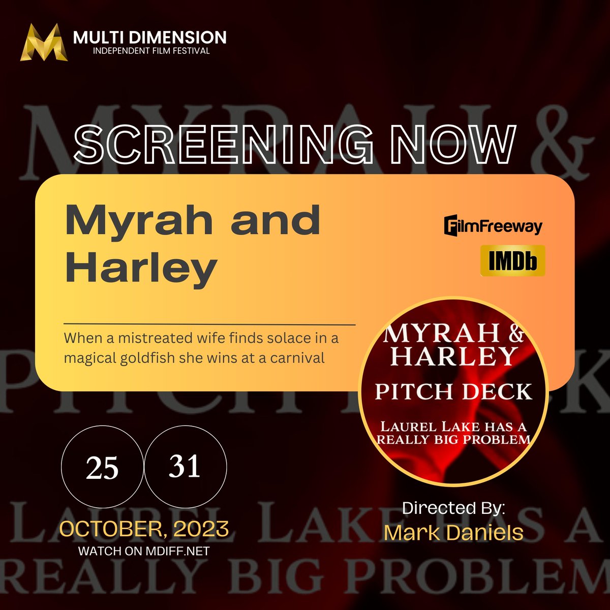 MDIFF21's tweet photo. Myrah and Harley written by Mark Daniels now screening on our website until October 31, 2023
Read now: https://t.co/HuGsGhjwzr
Discover the full screening of #MDIFF https://t.co/1UYsAZViA5
Submit your project at https://t.co/Hww42nM89M
#mdiff #screeningnow https://t.co/SgnImjssbe