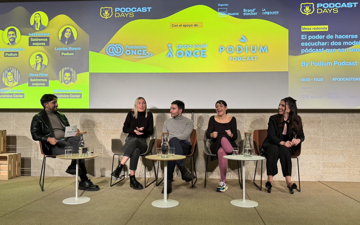 🎙️El poder de hacerse escuchar: dos modelos de de pódcast de éxito de <a href="/PodiumPodcast/">Podium Podcast</a> en <a href="/PodcastDays_/">Podcast Days</a> con <a href="/InesRisotas/">InésHernand</a> y Nerea Pérez de las Heras de <a href="/SaldremosMejor/">Saldremos Mejores</a> y <a href="/twillermoalonso/">Guillermo Alonso</a> y Beatriz Serrano de ‘Arsénico Caviar’ debaten moderadas por <a href="/JesusBlanquino/">Jesús Blanquiño</a>🎧