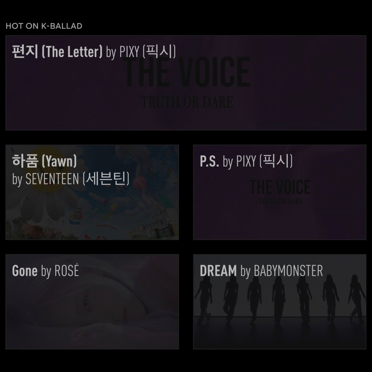 Genius_kor's tweet photo. #GeniusCharts | PIXY (@official_pixy) earn their first #1 on the Genius Korea charts! Their song “편지 (The Letter)” from the new EP #TheVoice debuts at #1 on the K-Ballad chart! 

Check out the official English translation to “편지 (The Letter)” exclusively on Genius now!

➡️https://t.co/DbDZciWQfd