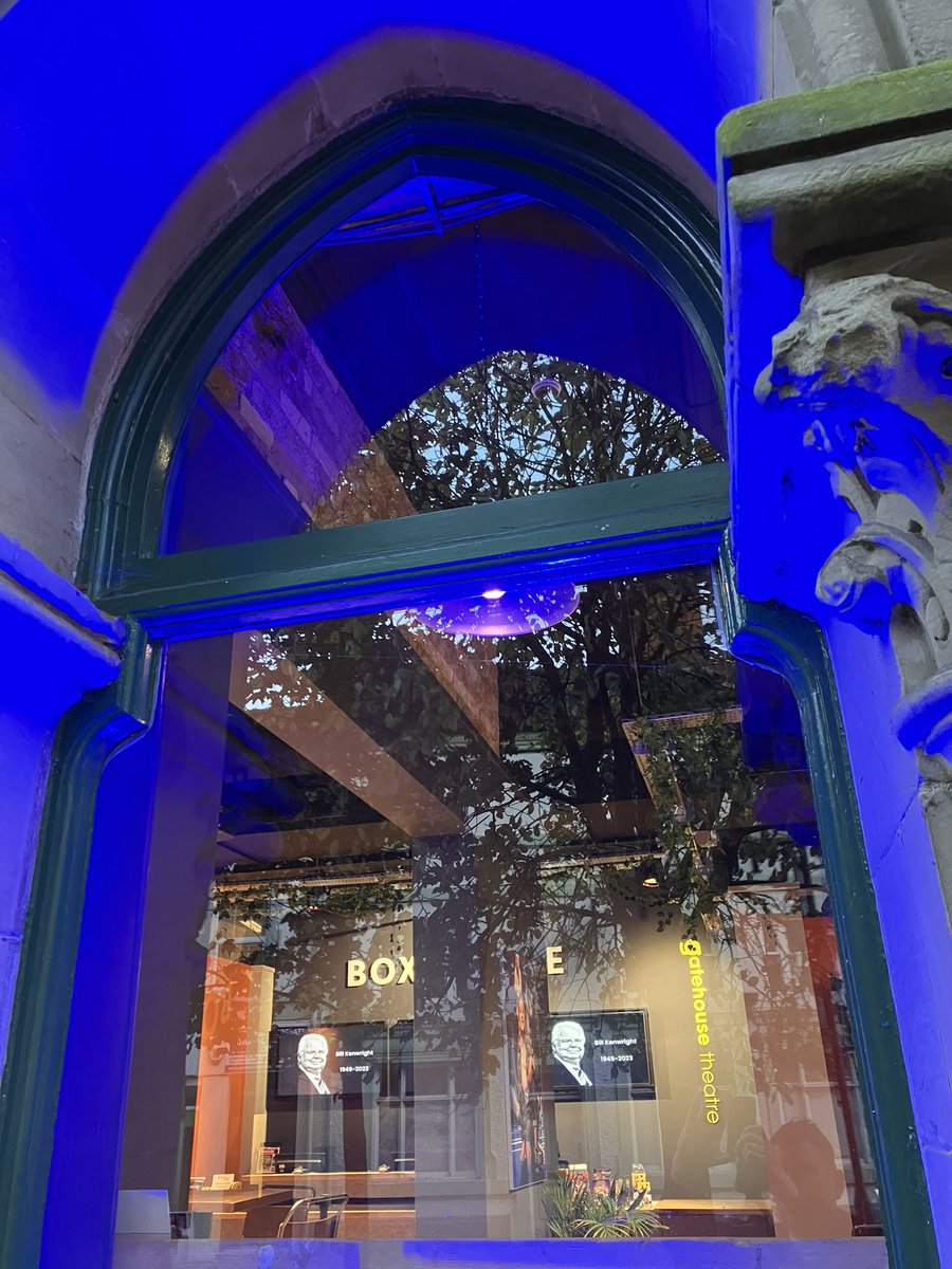 Staff_Gatehouse's tweet photo. The Gatehouse Theatre is lit up in blue tonight in memory of Bill Kenwright CBE. 💙 #RIPBillKenwright  
@london_theatre @uk_theatre @Everton https://t.co/JHI6JxA80e