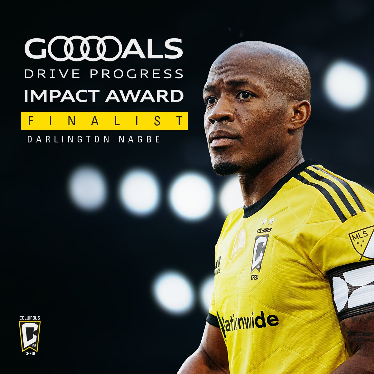 The Crew (@columbuscrew) on Twitter photo A leader on the pitch and in our community 🖤💛
Our captain <a href="/darlingtonnagbe/">Darlington Nagbe</a> has been named a finalist for the Audi Goals Drive Progress Impact Award for his commitment to the Columbus community.
#Crew96 | #VamosColumbus A leader on the pitch and in our community 🖤💛
Our captain <a href="/darlingtonnagbe/">Darlington Nagbe</a> has been named a finalist for the Audi Goals Drive Progress Impact Award for his commitment to the Columbus community.
#Crew96 | #VamosColumbus