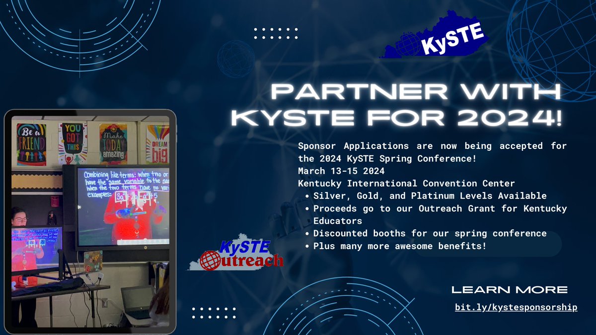 Calling all vendor supporters! KySTE is now accepting applications for exhibitors &amp;sponsorships for the #KySTE24 Spring Conference and our Outreach Program. Partner with us to fund the #Innovative ideas of Kentucky Educators! bit.ly/kystesponsorsh… #GoBeyond #KYDLC #KYCIO