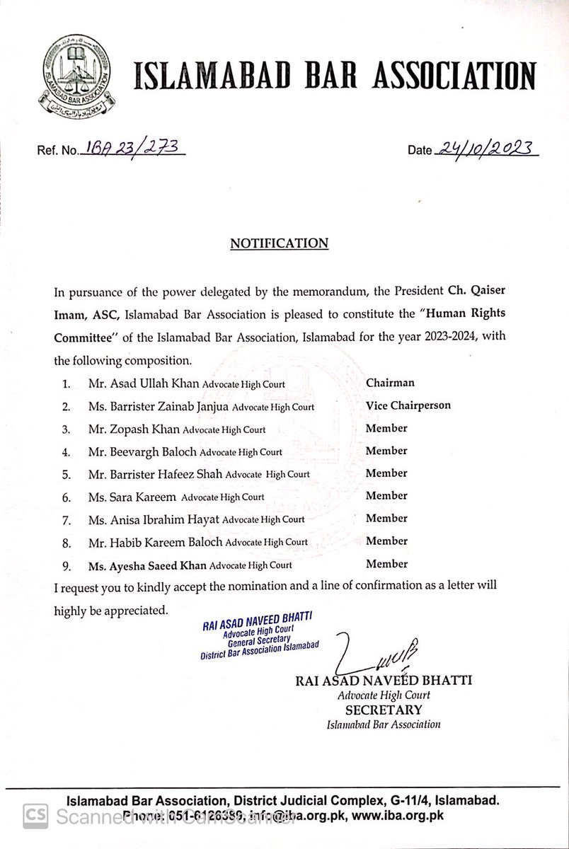 HabibKareemAdv's tweet photo. I'm truly humbled to share tht I hv been honoured with the position of member Human Rights Committee, Isb Bar Association

To all those living in Isb, if u come across any case of HRs violation,feel free to contact us for pro bono legal aid. U will find d committee at ur disposal https://t.co/M2cN6gLkzr