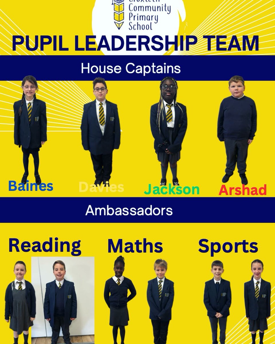 CroxtethC's tweet photo. Meet our new Pupil Leadership Team. They are fantastic role models for our school and we are very proud of them. 🌟 https://t.co/NgmbuGYuMl