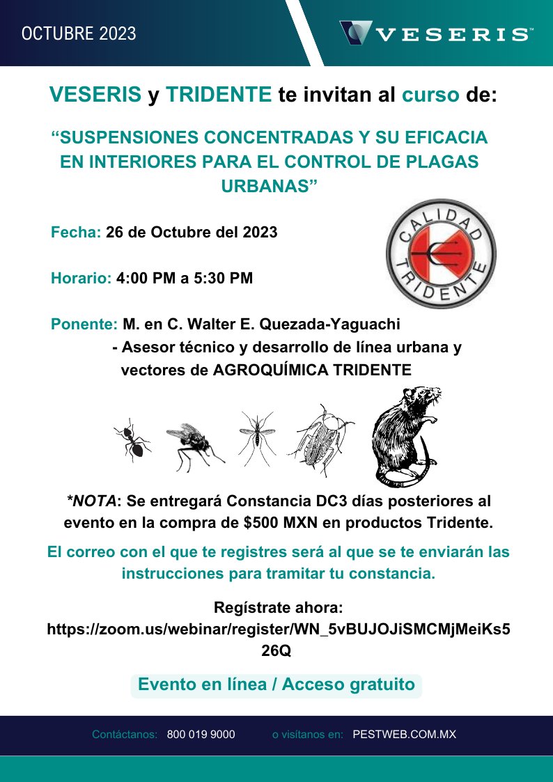 HOY A LAS 4:00 PM!!!
No pierdas la oportunidad de adquirir conocimientos valiosos para el control de plagas urbanas.
¡Regístrate ahora para obtener acceso gratuito!
zoom.us/webinar/regist…
