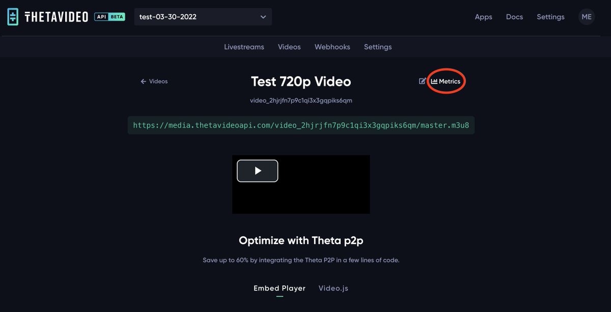 Theta_Network's tweet photo. Introducing our new Video Metrics Dashboard

The new “Metrics” button will allow users to view three basic metrics for their videos & livestreams powered by Theta Video API:
•Daily Viewers
•Daily URL Hits
•Amount of Data Volume delivered per day
•Updated Daily

It is our hope that these metrics can help our users gain more insights into the popularity of their videos & livestreams powered by TVA! 
https://t.co/umdqJvAmDU