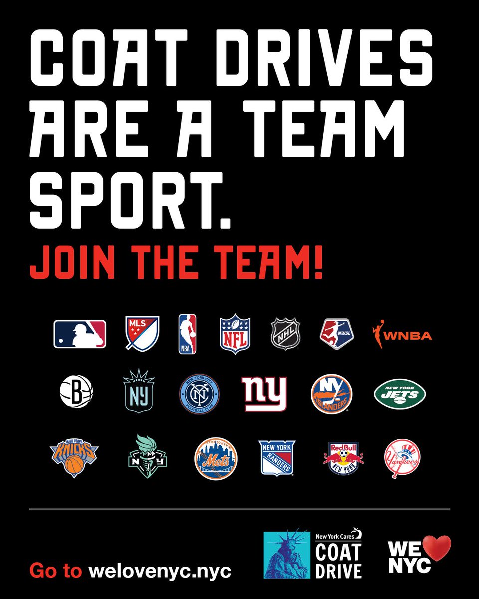 It’s the 35th Annual @NewYorkCares Coat Drive! For the very first time, @welovenyc is bringing together all NYC major sports leagues and teams to collect coats for New Yorkers in need. Join us to help make this the biggest NYC coat drive ever. Learn more: newyorkcares.org/coats.