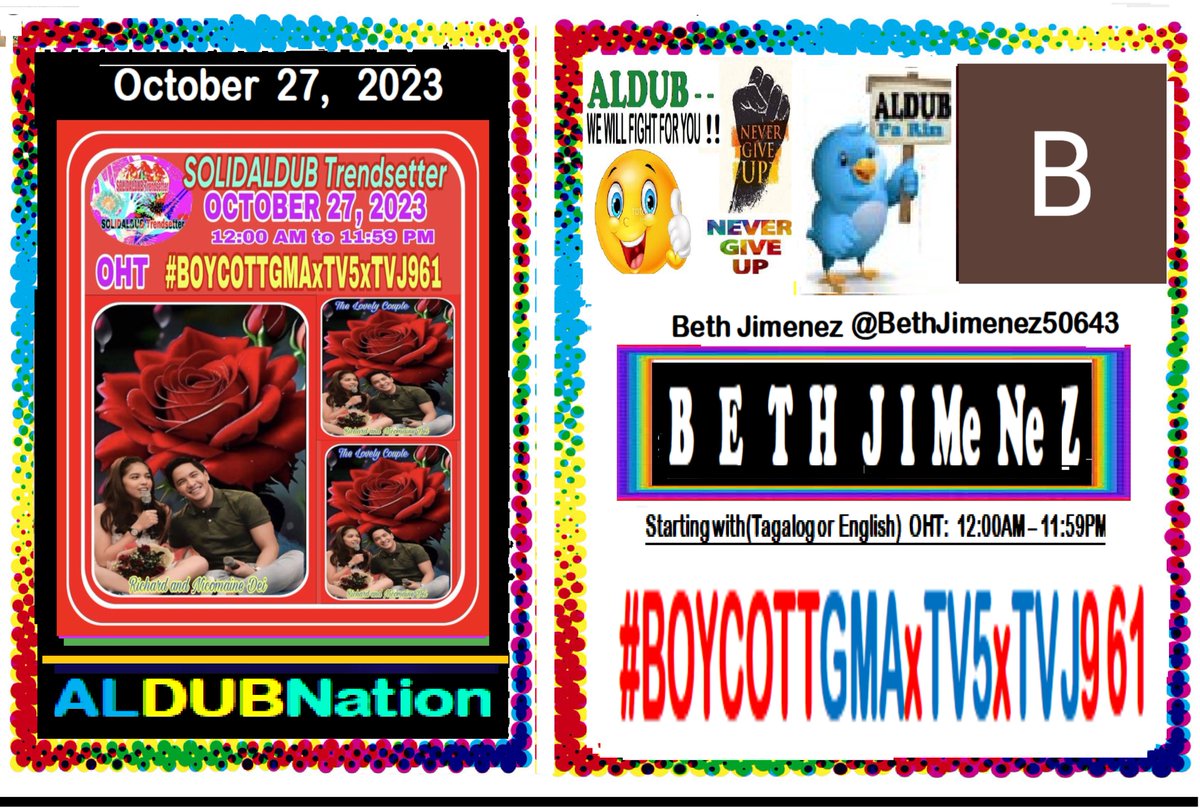 NellyADN"ALDUB/MAICHARD4EVER" (@nellygbasco) on Twitter photo LET'S PLAY OUR GAME WORDS 4 OCT. 27, 2023 -
❤️❤️ALDUB PA RIN❤️❤️
ALDUB DEFENDER 4 TODAY ~~
💛💙💚💛💙💚💛💙💚💛💙💚💛💙💚
❤️❤️Beth Jimenez @BethJimenez50643❤️❤️
💛💙💚💛💙💚💛💙💚💛💙💚💛💙💚
<a href="/aldenrichards02/">Alden Richards</a> <a href="/mainedcm/">Maine Mendoza</a>
#BOYCOTTGMAxTV5xTVJ961
NO TO SOLO PROJECT LET'S PLAY OUR GAME WORDS 4 OCT. 27, 2023 -
❤️❤️ALDUB PA RIN❤️❤️
ALDUB DEFENDER 4 TODAY ~~
💛💙💚💛💙💚💛💙💚💛💙💚💛💙💚
❤️❤️Beth Jimenez @BethJimenez50643❤️❤️
💛💙💚💛💙💚💛💙💚💛💙💚💛💙💚
<a href="/aldenrichards02/">Alden Richards</a> <a href="/mainedcm/">Maine Mendoza</a>
#BOYCOTTGMAxTV5xTVJ961
NO TO SOLO PROJECT