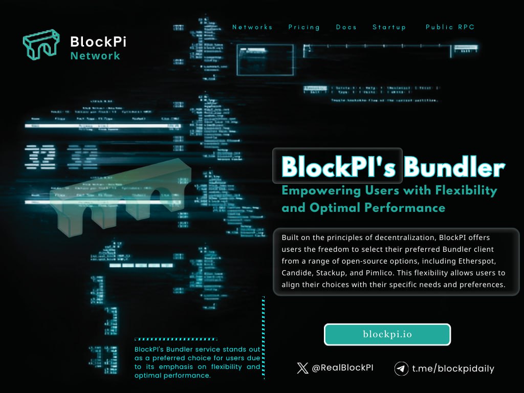 ChiomaChukwura2's tweet image. 🔗 #BlockPI's Bundler;
"Empowering Users with Flexibility and optimal Performance"

💡 Built on the principles of decentralization, #BlockPI offers users the freedom to select their preferred Bundler client from a range of open-source options, including Etherspot, Candide ,