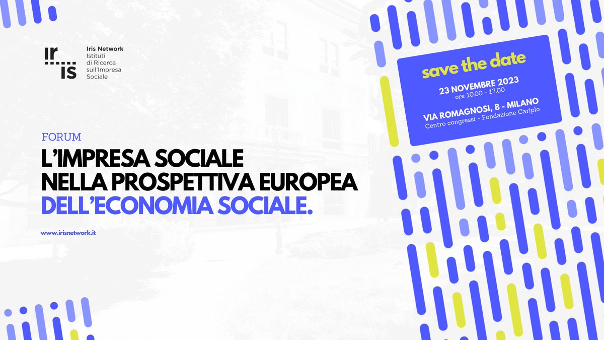 🚀 Il Forum 2023 "L'mpresa sociale nella prospettiva europea dell'economia sociale" si avvicina! Iscriviti subito ! 👇

🗓️ Giovedì 23 novembre a #Milano, presso il Centro Congressi di Fondazione Cariplo.

Programma e info📋 lnkd.in/ddRz-fXf